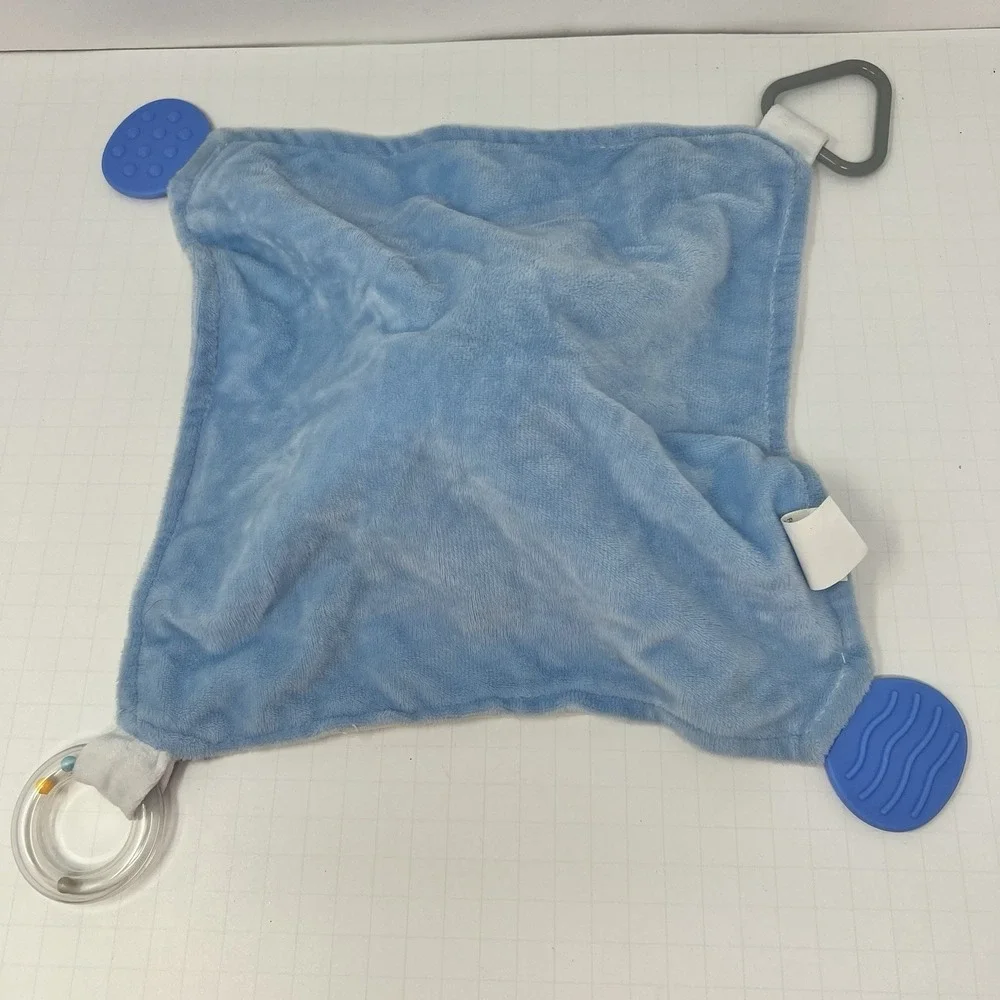 Modern Baby Blue Puppy Dog Lovey Rattle Security‎ Blanket Infant Plush